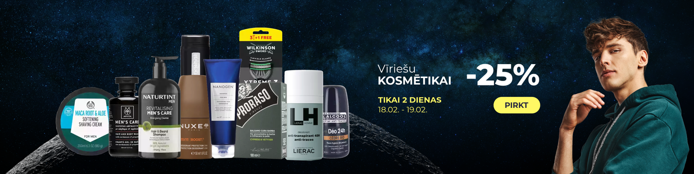 -25% Vīriešu kosmētikai.