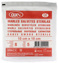 OLKO  8 kārtu 10 x 10 cm marles salvetes, 5 gab.