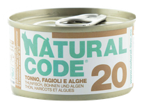 NATURAL CODE 20 Tuncis, Pupiņas Un Aļģes konservi kaķiem, 85 g