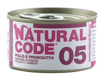 NATURAL CODE 05 Vista Un Šķiņķis konservi kaķiem, 85 g