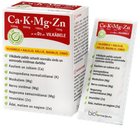 BIOFARMACIJA Ca+K+Mg+Zn ar vit.D3 un VILKĀBELI pulveris, 14 gab.