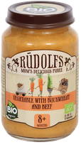 RŪDOLFS Dārzeņi Ar Griķiem Un Jaunlopu BIO 8+ biezenis, 190 g