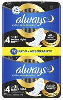 ALWAYS  Ultra Secure Night higiēniskās paketes, 12 gab.