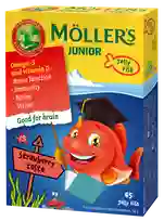 MOLLERS Junior Zivju Eļļa Zemeņu Garša želejas zivtiņas, 45 gab.