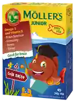MOLLERS Junior Zivju Eļļa ar Kolas Garšu želejas zivtiņas, 45 gab.