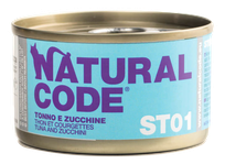 NATURAL CODE Steril 01 Tuncis Un Cukini konservi kaķiem, 85 g