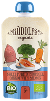 RŪDOLFS Saldais Kartupelis, Brokolis, Burkāns Ar Lasi BIO 6+ biezenis, 110 g