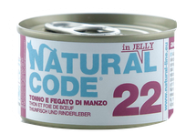 NATURAL CODE 22 Tuncis Un Liellopa Aknas konservi kaķiem, 85 g