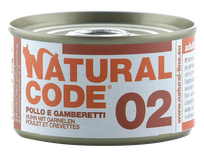 NATURAL CODE 02 Vista Un Garneles konservi kaķiem, 85 g