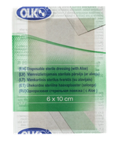 OLKO  6 x 10 cm Ar alveju vienreizlietojamais sterilais  pārsējs, 1 gab.