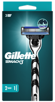 GILLETTE Mach3 2 maiņas kasetnes + skuveklis, 1 gab.