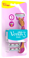 GILLETTE Venus 3 Simply 8 maiņas kasetnes +  skuveklis, 1 gab.