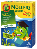 MOLLERS JUNIOR (augļu garša) želejas zivtiņas, 45 gab.