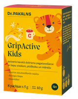 DR. PAKALNS Gripactive Kids Ar Liepu Ziediem, Plūškoku Un Mārsilu karstais dzēriens, 8 gab.