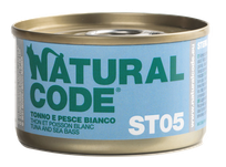 NATURAL CODE Steril 05 Tuncis, Jūras Asaris konservi kaķiem, 85 g