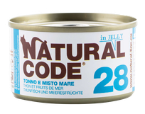 NATURAL CODE 28 Tuncis Un Jūras Veltes konservi kaķiem, 85 g