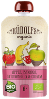 RŪDOLFS Ābolu, Banānu, Zemeņu Ar Saldo Krējumu BIO 6+ biezenis, 110 g