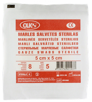 OLKO  8 kārtu 5 x 5 cm marles salvetes, 5 gab.