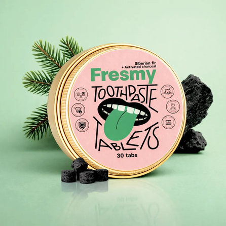 FRESMY With Siberian Fir and Activated Charcoal zobu pastas tabletes, 30 gab.