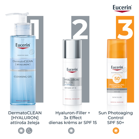 EUCERIN Hyaluron-Filler +3x Effect SPF 15 Normālai Un Kombinētai Ādai sejas krēms, 50 ml