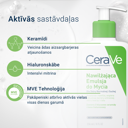 CERAVE For Face And  Body Hydrating With Ceramides attīrošs krēms, 236 ml