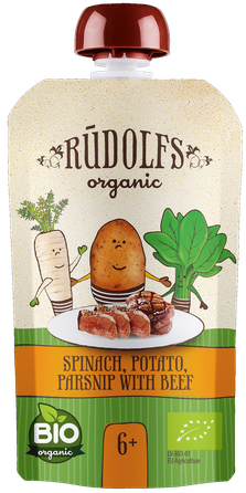 RŪDOLFS Spināti, Kartupelis, Pastinaks Ar Jaunlopu BIO 6+ biezenis, 110 g
