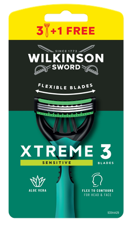 WILKINSON SWORD Xtreme 3 Sensitive Men's (3+1) vienreizlietojamie skuvekļi, 4 gab.
