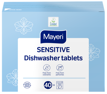 MAYERI Hipoalerģisks Sensitive tabletes trauku mazgājamai mašīnai, 40 gab.
