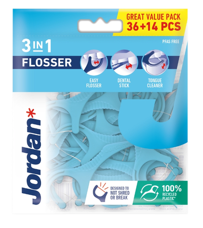 JORDAN 3-in-1 Flosser zobu diegs, 36 gab.