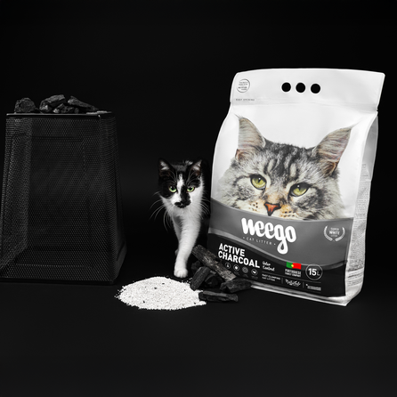 WEEGO Charcoal cementējošās smiltis kaķiem, 15 L