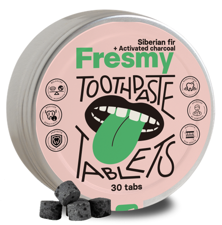 FRESMY With Siberian Fir and Activated Charcoal zobu pastas tabletes, 30 gab.