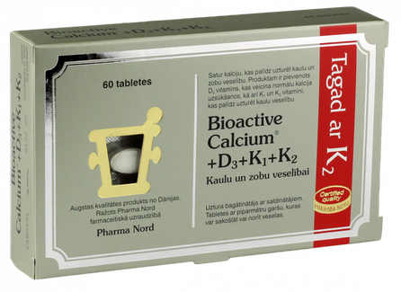 PHARMA NORD BIOACTIVE CALCIUM D3 K1 K2 tabletes, 60 gab.