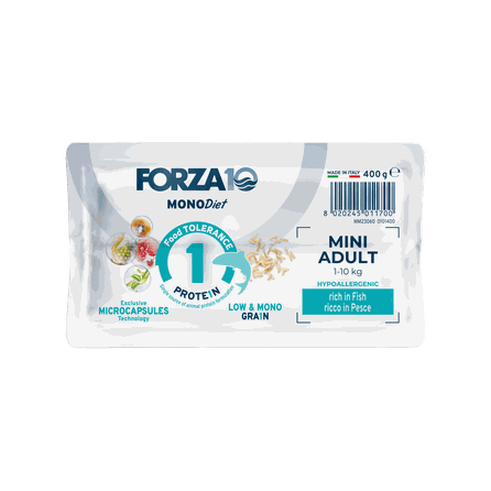 FORZA10 Monodiet Mini Adult Ar Zivi, Suņiem sausā barība, 400 g