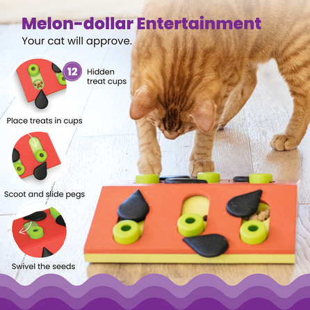 CATSTAGES Puzzle & Play Melon Madness, Sarkana rotaļlieta, 1 gab.