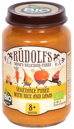 RŪDOLFS Dārzeņi, Rīsi, Jēra Gaļa BIO 8+ biezenis, 190 g