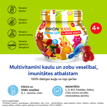 VITIRON Kids Grown UP (4+ g.v.) kaulu veselībai košļājamās pastilas, 50 gab.