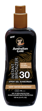 AUSTRALIAN GOLD Gold SPF30 Spray Gel With Bronzer saules aizsargsprejs, 100 ml