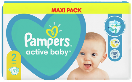 PAMPERS Active Baby Maxi 2 (4-8 kg) autiņbiksītes, 72 gab.