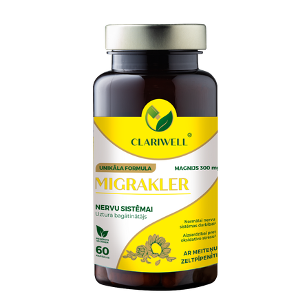 CLARIWELL Migrakler Ar Meiteņu Zeltpīpenīti Un Magniju kapsulas, 60 gab.