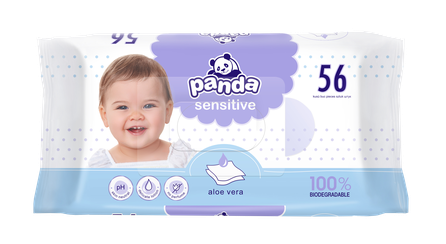 HAPPY   Panda Sensitive mitrās salvetes, 56 gab.