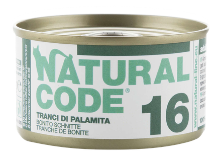 NATURAL CODE 16 Pelamīdas Šķēles konservi kaķiem, 85 g