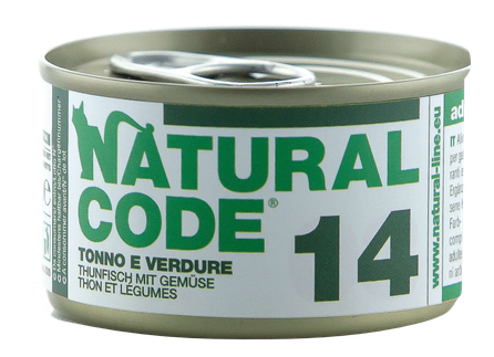NATURAL CODE 14 Tuncis Un Dārzeņi konservi kaķiem, 85 g