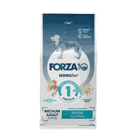 FORZA10 Monodiet Medium Adult Ar Zivi, Suņiem sausā barība, 12 kg