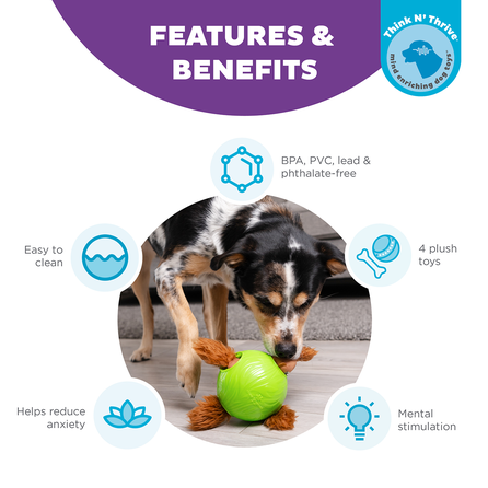 OUTWARD HOUND Puzle Snuffle N' Treat Ball, Zaļa, S rotaļlieta, 1 gab.