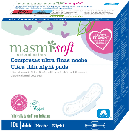 MASMI Organic Cotton, Soft Ultrathin Night With Wings ikdienas ieliktnīši, 10 gab.