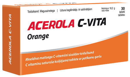VITABALANS Acerola C-Vita Apelsīns košļājamās tabletes, 30 gab.