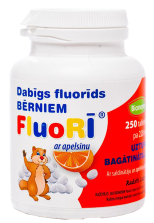 FLUORĪ 220 mg ar apelsīna garšu tabletes, 250 gab.