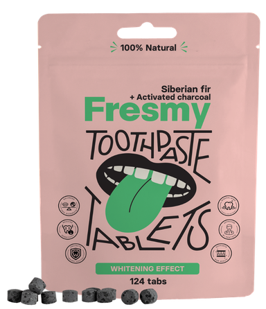 FRESMY With Siberian Fir and Activated Charcoal zobu pastas tabletes, 124 gab.