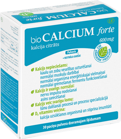 BIOFARMACIJA Biocalcium forte 600 mg pulveris, 30 gab.