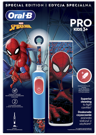 ORAL-B Pro Kids Spiderman ar ceļojumu futrāli elektriskā zobu birste, 1 gab.